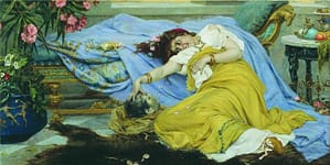 Pintura de Pavel Svedomsky (1849-1904) mostrando Fulvia com a cabeça de Cícero, cuja língua ela perfurou com seus grampos de cabelo dourados.