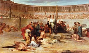 Triunfo da Fé' de Eugene Thirion (século XIX) retrata mártires cristãos na época de Nero