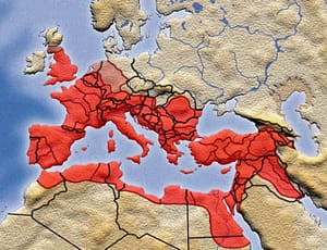 Em seu auge, o Império Romano cobria 40 nações modernas e 5 milhões de km quadrados